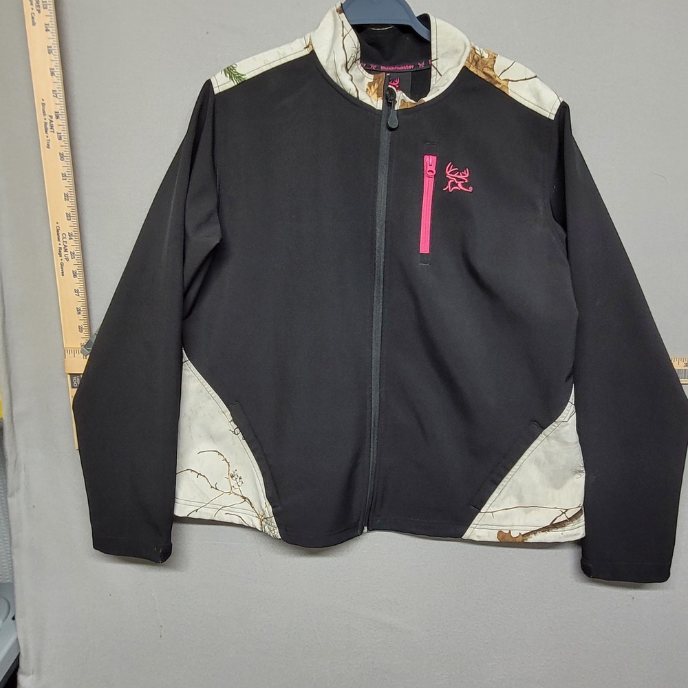 Bushmaster Womens Softshell Jacket XL Black Realtree Camo Pink Trim Full Zip‎